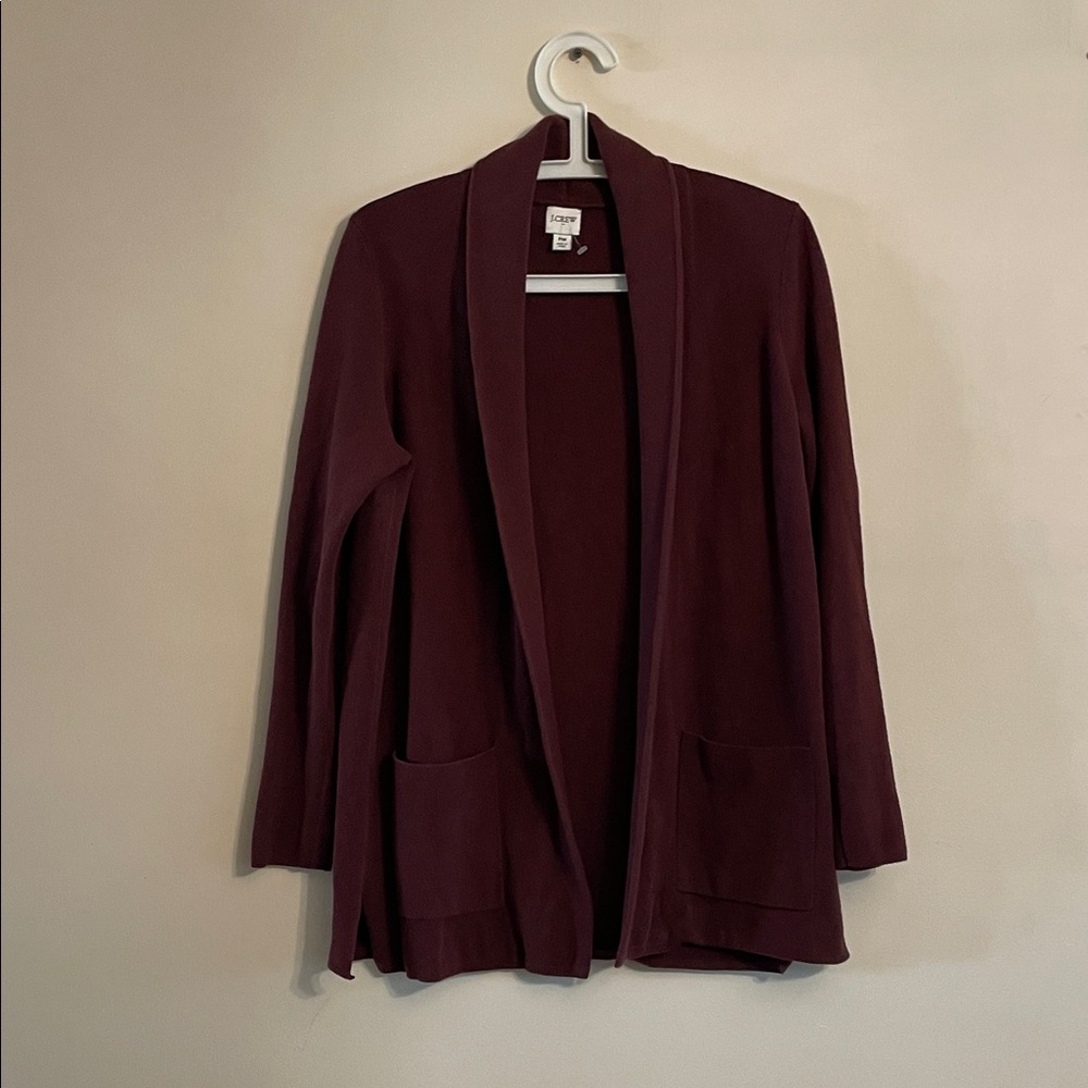 J. Crew Shawl Collar Open-Front Cardigan in Burgundy